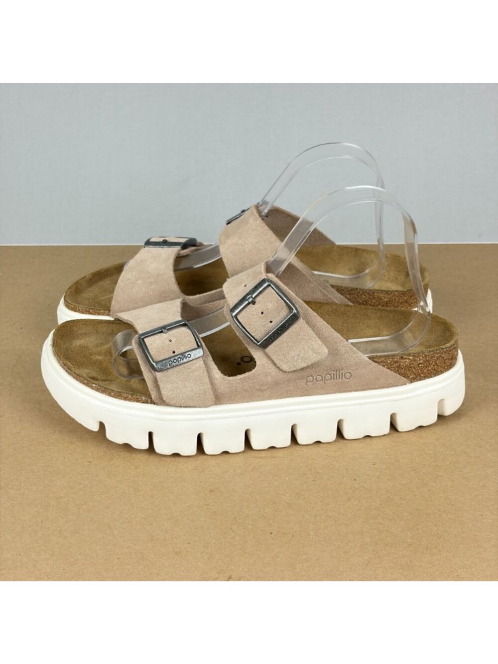 Papillio Birkenstock Arizona Chunky Platform Sandals Womens 10 Beige Buckled - Picture 8 of 8